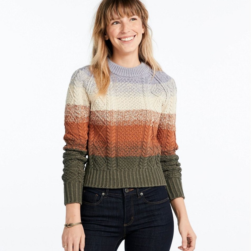 LL Bean Signature Women's Signature Cotton Fisherman Sweater, Stripes Medium